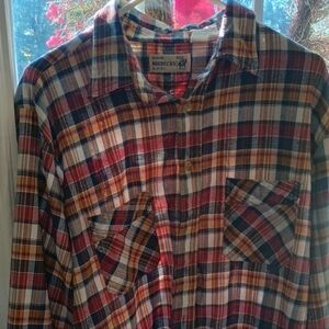 XL Vtg 80s Genuine Roebuck Men's Plaid Button-Down Shirt - Western Flannel